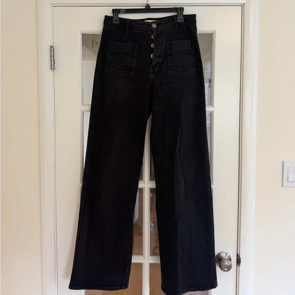 American Tall Stevie Wide Leg Patch Pocket Jeans for Tall Women in Black